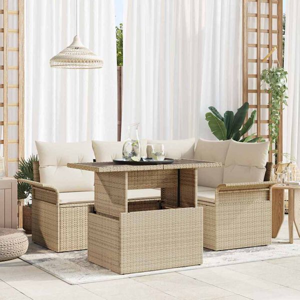 vidaXL Ensemble de canap&eacute; de jardin 5 pcs Beige Poly rotin