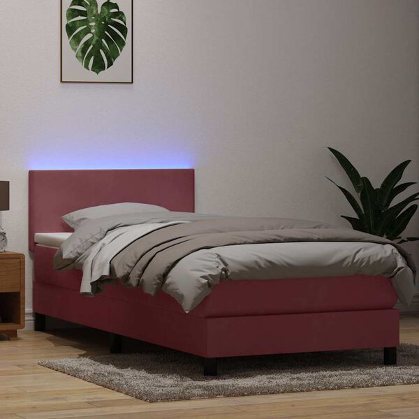 vidaXL Sommier &agrave; lattes de lit avec matelas et LED rose 80x210 cm velours