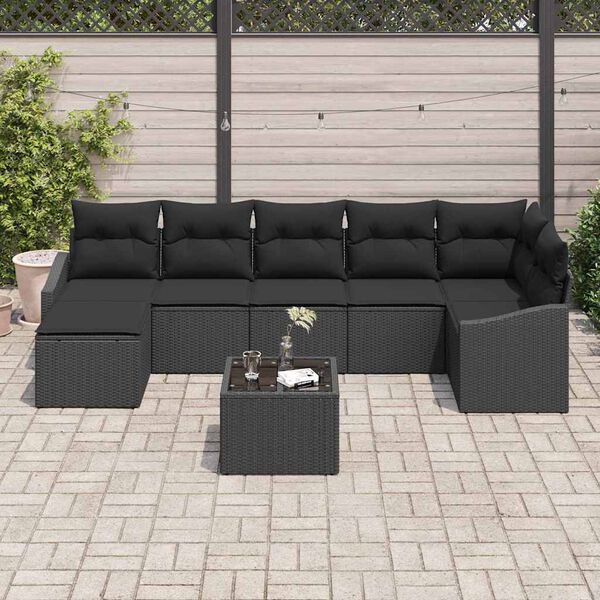 vidaXL Ensemble de canap&eacute; de jardin avec coussin 8 pcs Noir polyrotin