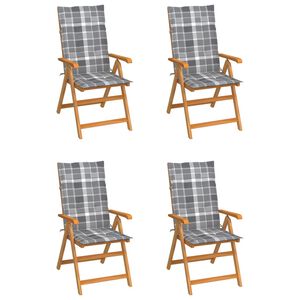 vidaXL Chaises de jardin lot de 4 coussins &agrave; carreaux gris Teck solide