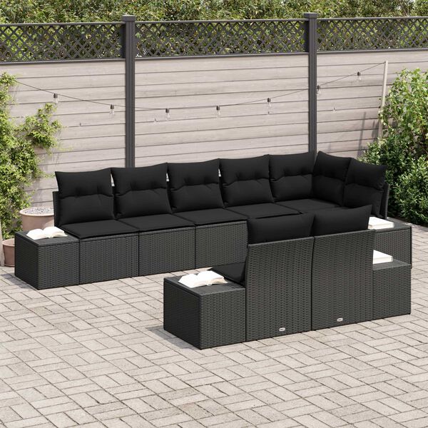 vidaXL Ensemble de canap&eacute; de jardin avec coussin 8 pcs Noir Poly rotin