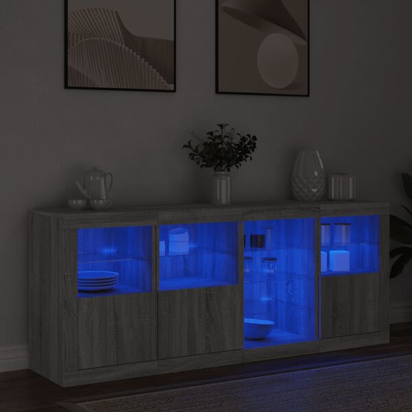 vidaXL Buffet avec lumi&egrave;res LED sonoma gris 164x37x67 cm