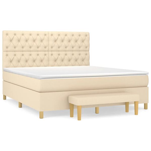 vidaXL Sommier &agrave; lattes de lit avec matelas Cr&egrave;me 160x200 cm Tissu