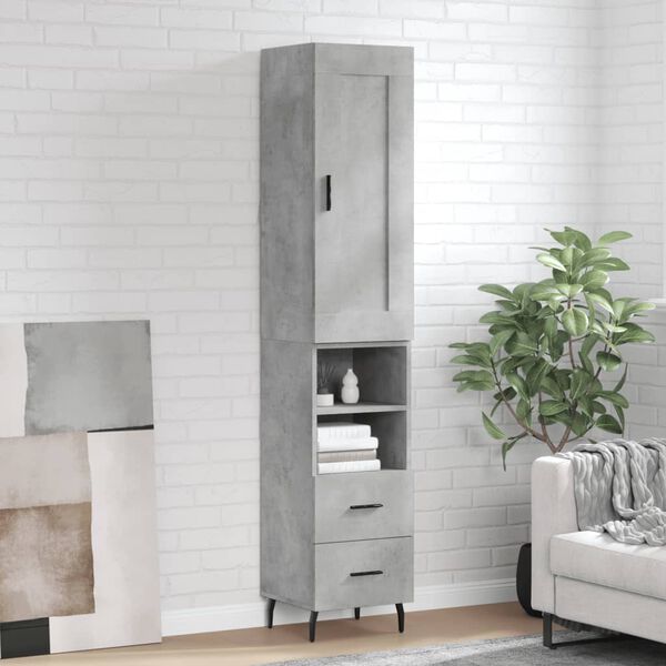 vidaXL Buffet haut Gris b&eacute;ton 34,5x34x180 cm Bois d'ing&eacute;nierie