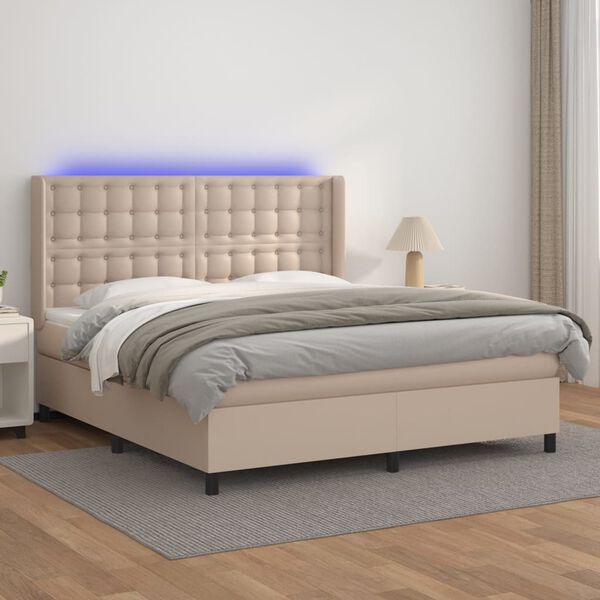 vidaXL Sommier &agrave; lattes de lit matelas LED Cappuccino 180x200 cm