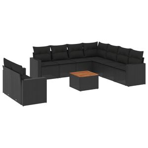 vidaXL Salon de jardin 10 pcs avec coussins noir r&eacute;sine tress&eacute;e