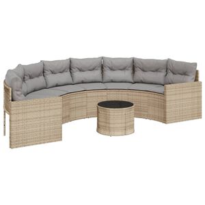 vidaXL Canap&eacute; de jardin table coussins demi-rond beige r&eacute;sine tress&eacute;e