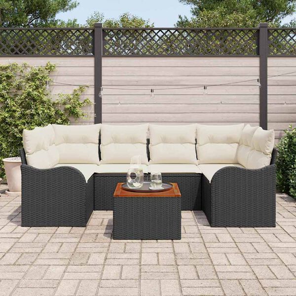vidaXL Ensemble de canap&eacute; de jardin avec coussin 7 pcs Noir polyrotin