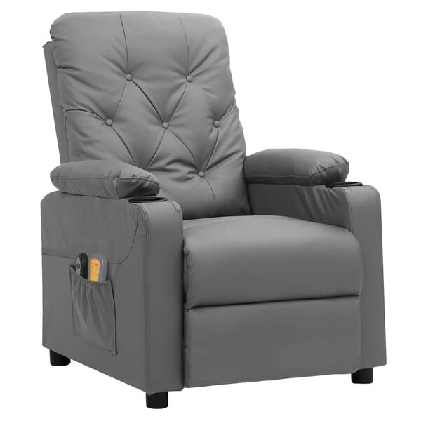 vidaXL Fauteuil de massage &eacute;lectrique Gris Similicuir