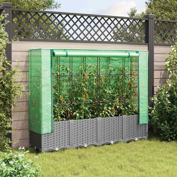 vidaXL Jardini&egrave;re sur&eacute;lev&eacute;e avec housse aspect rotin 160x40x138 cm