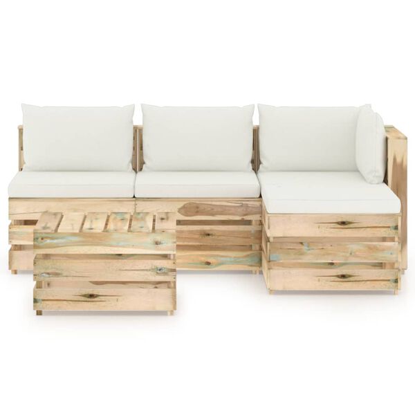 vidaXL Salon de jardin 5 pcs avec coussins vert bois impr&eacute;gn&eacute;