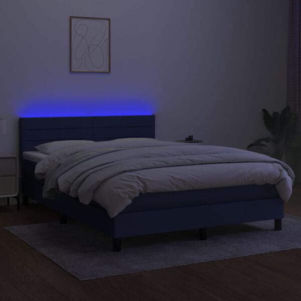 vidaXL Sommier &agrave; lattes de lit avec matelas LED Bleu 140x200 cm Tissu