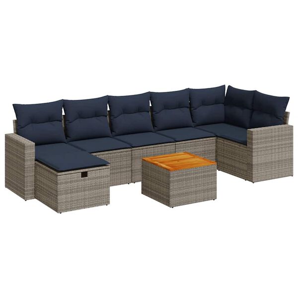 vidaXL Salon de jardin 8 pcs avec coussins gris r&eacute;sine tress&eacute;e