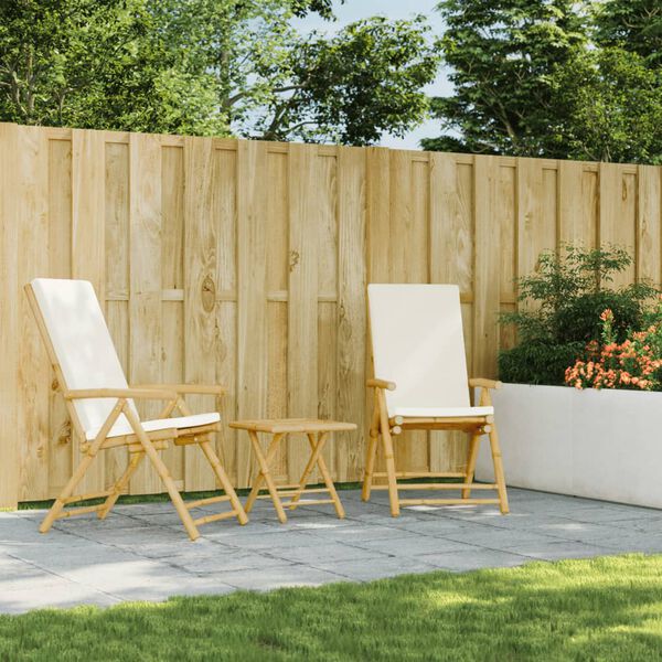 vidaXL Chaises inclinables de jardin pliantes lot de 2 coussins bambou