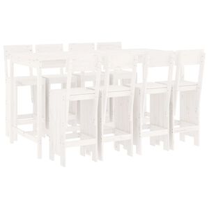 vidaXL Ensemble de bar de jardin 9 pcs blanc bois de pin massif