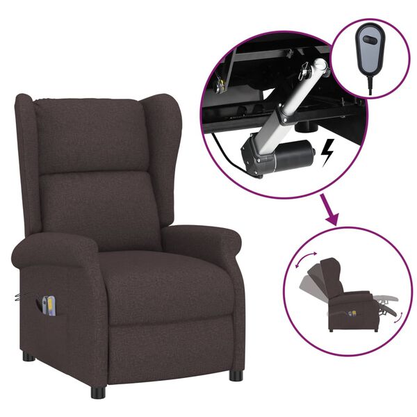 vidaXL Fauteuil de massage électrique à oreilles marron foncé tissu