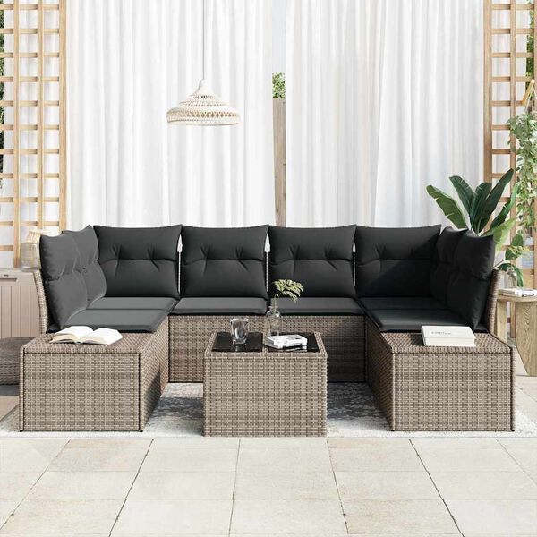 vidaXL Ensemble de canapé de jardin avec coussin 7 pcs Gris polyrotin