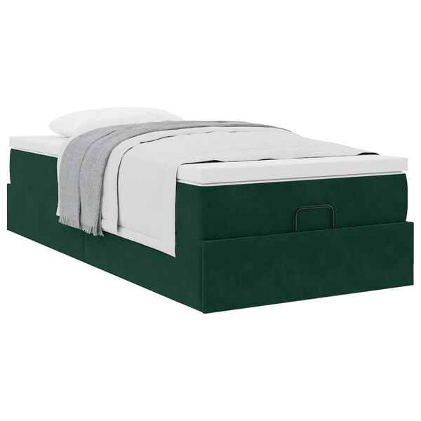 vidaXL Cadre de lit ottoman avec matelas vert fonc&eacute; 90x200 cm velours