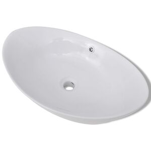 vidaXL Lavabo ovale en c&eacute;ramique avec trop plein 59 x 38,5 cm
