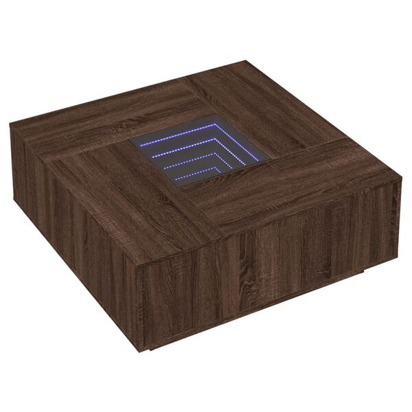 vidaXL Table basse avec LED infini ch&ecirc;ne marron 100x100x40 cm