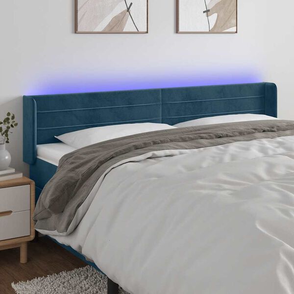 vidaXL T&ecirc;te de lit &agrave; LED Bleu fonc&eacute; 203x16x78/88 cm Velours