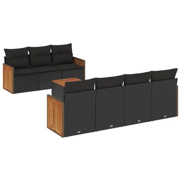vidaXL Salon de jardin 8 pcs avec coussins noir r&eacute;sine tress&eacute;e