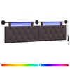 vidaXL T&ecirc;te de lit suspendue Avec lumi&egrave;re LED Marron fonc&eacute; Tissu