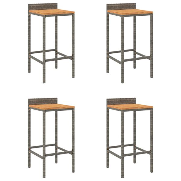 vidaXL Tabourets de bar lot de 4 gris résine tressée et bois d'acacia