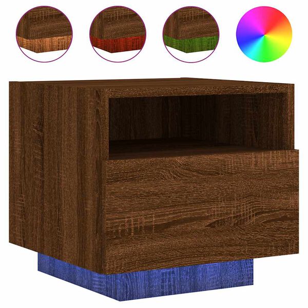 vidaXL Table de chevet avec lumi&egrave;res LED ch&ecirc;ne marron 40x39x37 cm