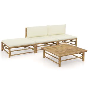 vidaXL Salon de jardin 4 pcs avec coussins blanc cr&egrave;me bambou