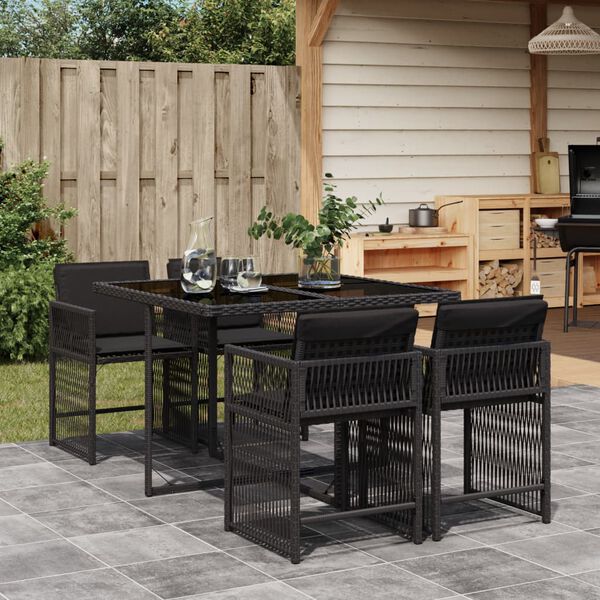 vidaXL Ensemble &agrave; manger de jardin coussins 5pcs Noir R&eacute;sine tress&eacute;e