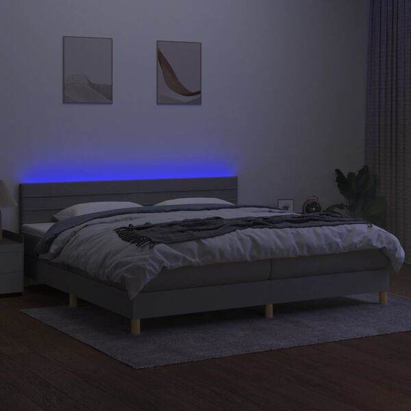 vidaXL Sommier &agrave; lattes de lit matelas LED Gris clair 200x200 cm Tissu
