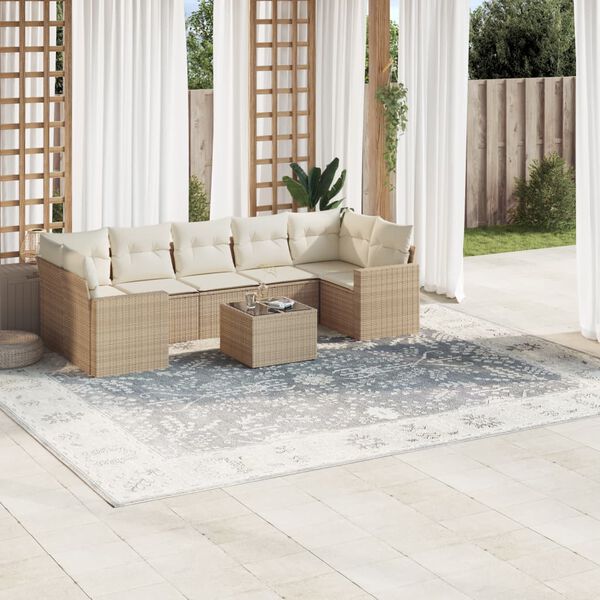 vidaXL Salon de jardin avec coussins 8 pcs beige r&eacute;sine tress&eacute;e