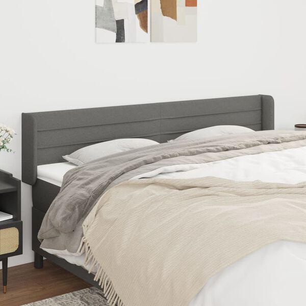 vidaXL T&ecirc;te de lit avec oreilles Gris fonc&eacute; 163x16x78/88 cm Tissu