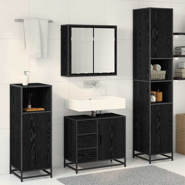 vidaXL Ensemble de mobilier de salle de bain 4 pcs Ch&ecirc;ne noir