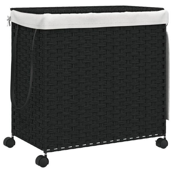 vidaXL Panier &agrave; linge avec roulettes noir 60x35x60,5 cm r&eacute;sine tress&eacute;e
