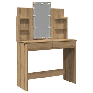 vidaXL Coiffeuse avec lumi&egrave;res LED ch&ecirc;ne artisanal 96x40x142 cm