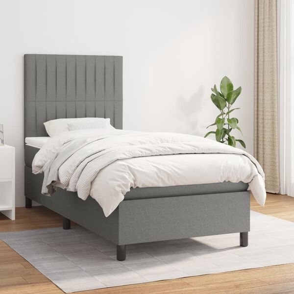 vidaXL Sommier &agrave; lattes de lit avec matelas Gris fonc&eacute; 100x200cm Tissu