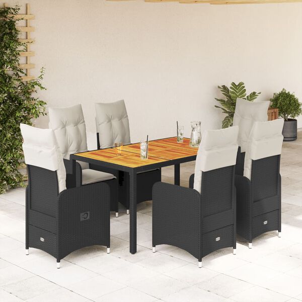 vidaXL Ensemble de bistro de jardin 7 pcs coussins noir poly rotin