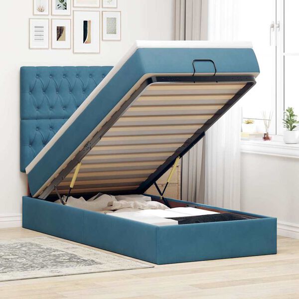 vidaXL Cadre de lit ottoman avec matelas bleu foncé 90x190 cm velours