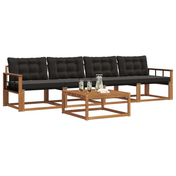 vidaXL Ensemble de canap&eacute;s d'ext&eacute;rieur 5 pcs Naturel et Noir