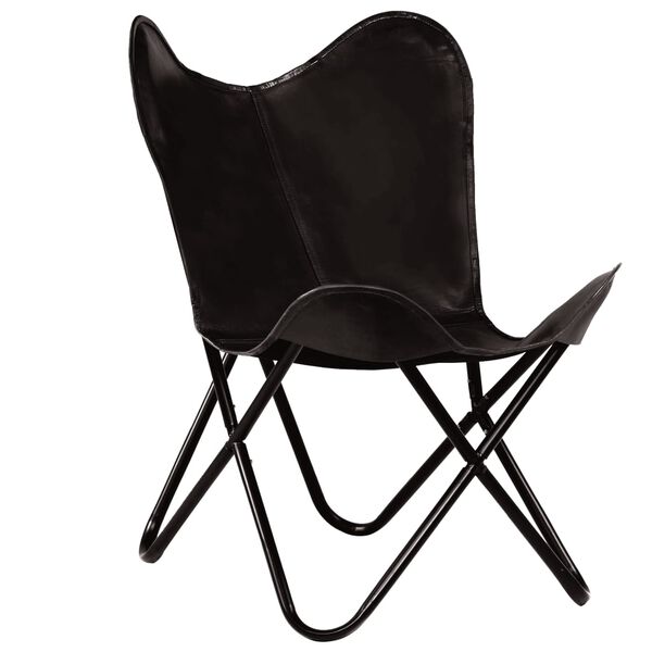 vidaXL Chaise papillon noir taille pour enfants cuir véritable