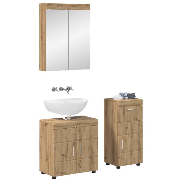vidaXL Ensemble de mobilier de salle de bain TULUM Ch&ecirc;ne artisanal