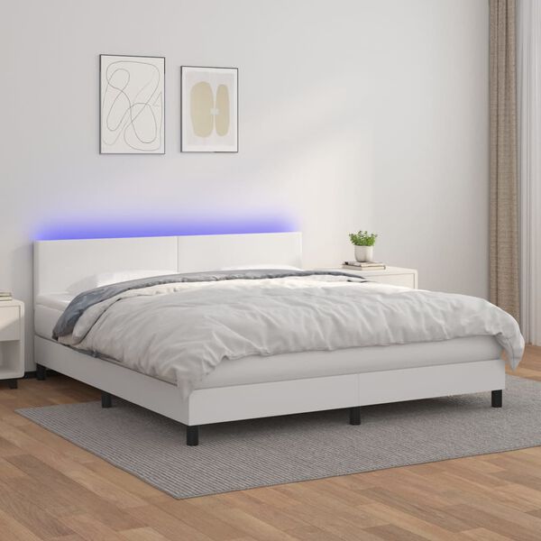 vidaXL Sommier &agrave; lattes de lit avec matelas et LED Blanc 180x200 cm