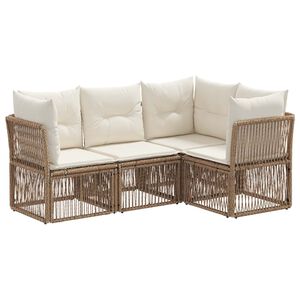 vidaXL Ensemble de canap&eacute; de jardin 4 pc Beige polyrotin