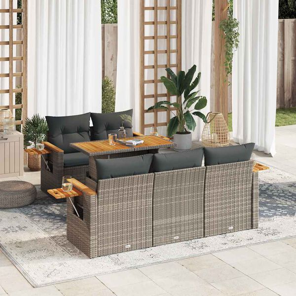 vidaXL Salon de jardin avec coussins 6 pcs gris résine tressée acacia