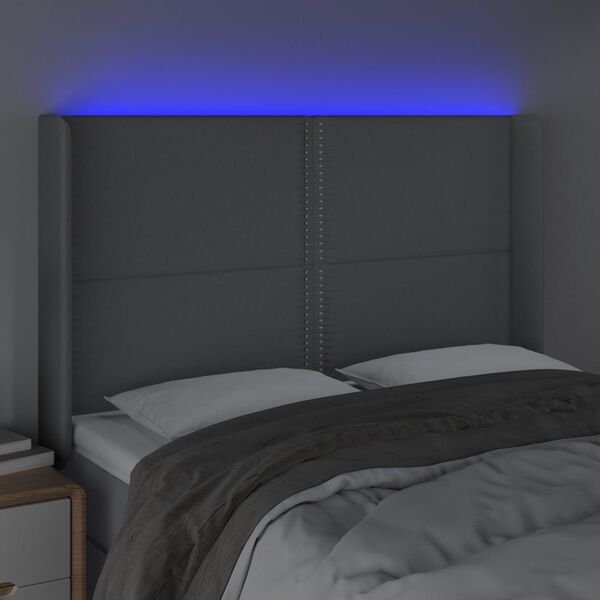vidaXL T&ecirc;te de lit &agrave; LED Gris clair 147x16x118/128 cm Tissu