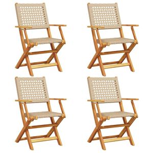 vidaXL Chaises pliantes 4 pi&egrave;ces en polyrotin beige et bois massif