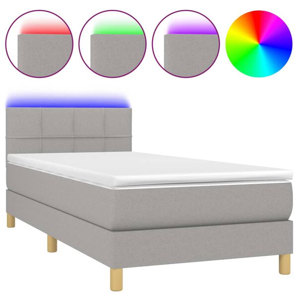 vidaXL Sommier &agrave; lattes de lit matelas LED Gris clair 100x200 cm Tissu