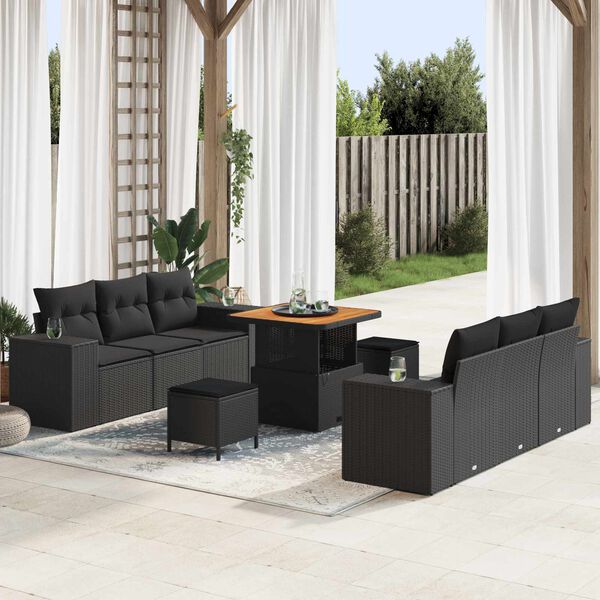 vidaXL Ensemble de canap&eacute; de jardin 9 pcs Noir Poly Rattan